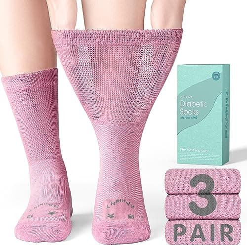 Rahhint Extra Wide Merino Wool Diabetic Socks for Men & Women, Thermal Winter Warm Seamless Toe loose fit, Soft Top No Binding Cuff (3 Pairs)
