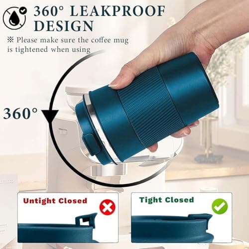 AidShunn Travel Mugs, 380ml Insulated Coffee Cup with Leakproof Lid - Reusable Double Walled Coffee Mug, Stainless Steel Thermal Cup for Hot Cold Drinks, Water and Tea (Blue) — view 4