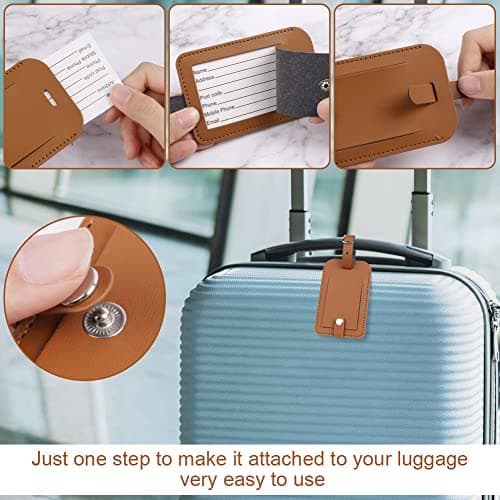 Flintronic 2 Pcs Luggage Tags, Leather Baggage Labels, Suitcase Name ID Card Tag Set, Leather Tags Travel Handbag Accessories for Preventing Loss of Bags(Brown) — view 5