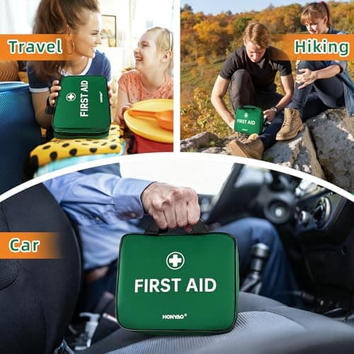 HONYAO First Aid Kit 180 Pcs, Premium Medical Kit for Home Car Workplace Travel Camping Sports Kids, Includes Eyewash, 2 x Instant Cold Packs, 2 x Burn Gel, Emergency Blanket, Plasters, Green — view 5