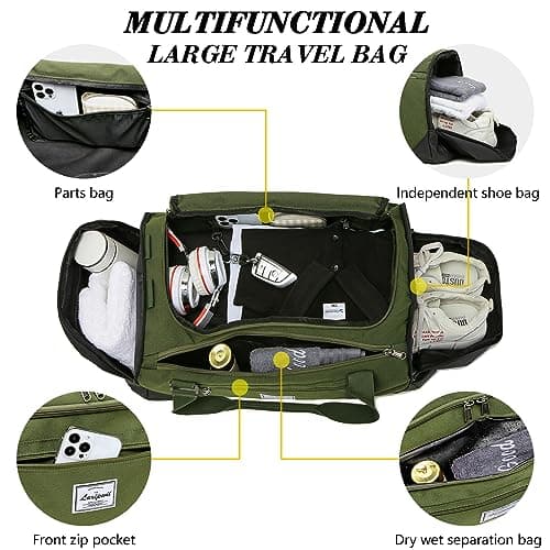Laripwit Sports Gym Bag for Men, 40L Travel Duffle Bag with Shoe Compartment & Wet Pocket, Lightweight Duffel Bag Backpack Multipurpose Weekend Overnight Sports Holdall for Women, Green — view 4