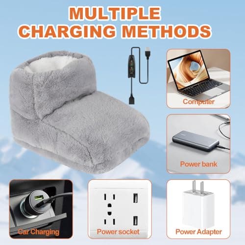 Heated Foot Warmer, Heated Feet Warmer, Plush Foot Heater with USB Automatic Constant Temperature, Heat Therapy Feet Warmer Boots for Women Men Winter Home Office Dormitory Keep Feet Warm, Grey — view 6