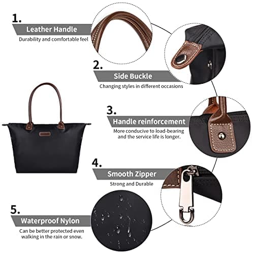 NOTAG Tote Bag, Stylish Waterproof Nylon Tote Handbag Ladies Tote Shopping Bag for Travel Beach (Wine Red) — view 5