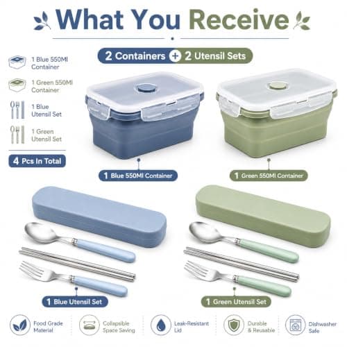 4Pcs Silicone Food Storage Containers Set Collapsible Lunch Boxes with Lids — view 3