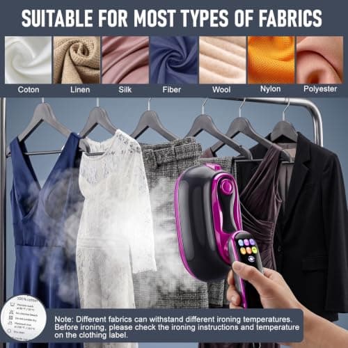 Clothes Steamer for Clothes, 1300W Handheld Steam Iron with Touch Screen & LCD Display – Travel Steamer for Garments with 6 Modes & 180° Rotatable Handle, Portable for Home Office Travel — view 6
