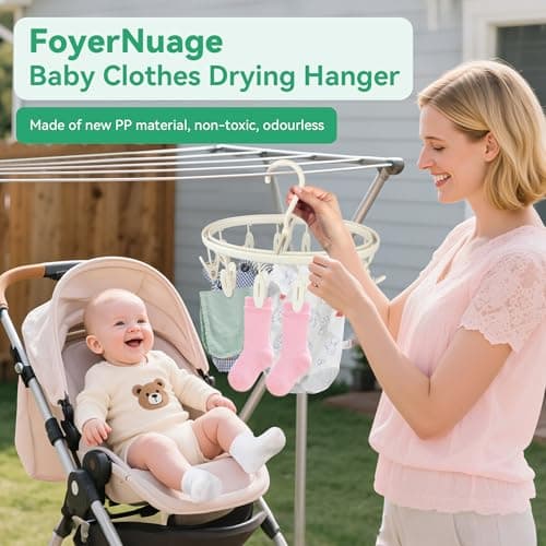 Foyer Nuage Premium Portable Travel Foldable Clothes Drying Hanger with 12 Clips, Anti-Rusty Plastic Drying Rack for Socks, Lingeries, Delicates and Baby Clothes — view 3