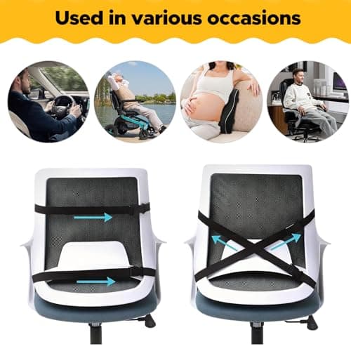 wiksite Lumbar Support Cushion - Back Support Cushion for Office Chairs/Car Seat Memory Foam Large Pillow Mesh Back Rest for Recliner with Adjustable Straps — view 6