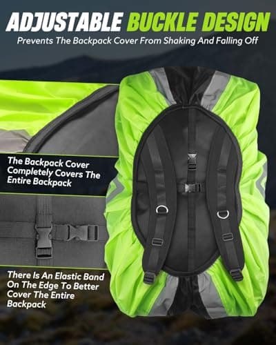 Waterproof Rucksack Rain Cover, Reflective and High Visibility Protector with Adjustable Non-Slip Strap for Hiking, Camping, Cycling & Travel, Comes with Storage Bag — view 3