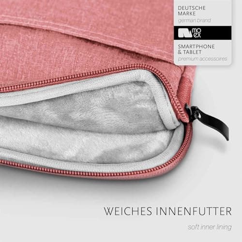 moex Tablet Case for Samsung Galaxy Tab S10 FE - Sleeve Case with Compartment for Accessories, Polyester Fibre Protective Case Minimalist with Zip, Water-Repellent, Pink — view 3