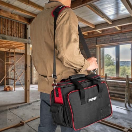 HAUTMEC Heavy-Duty Technician Tool Bag, 42-Pocket 1680D Tool Tote with Laptop Compartment, Water-Resistant Hard Base, Padded Shoulder Strap for Electricians, HVAC, IT & Maintenance – HT0408 — view 4