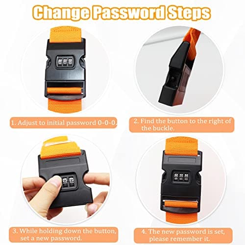 Luggage Strap, 2pcs Suitcase Straps with Password Lock Information Card, Adjustable Travel Packing Accessories Suitcase Belts with Buckle (Orange, 2 PCS Set) — view 5