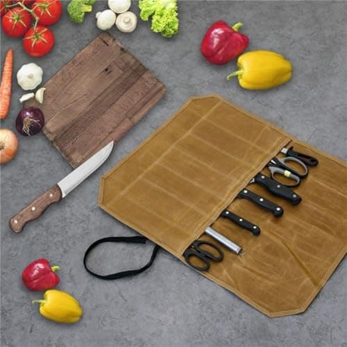 Cloth Knife Roll Bag, 7-Slot 45cm Holder for Chef, Khaki — view 2