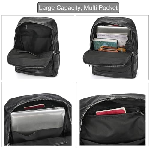 LUUFAN Genuine Leather Shoulder Bag for Men, Casual Backpack Multi Pockets Daypack 15.6 Inch Laptop Bag for Travel Business Outdoor, Black — view 4