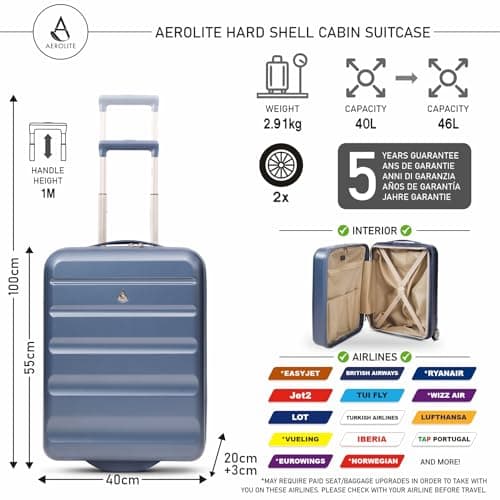 Aerolite 55x40x20 Expandable Ryanair Priority Cabin Suitcase, 2 Wheels — view 2
