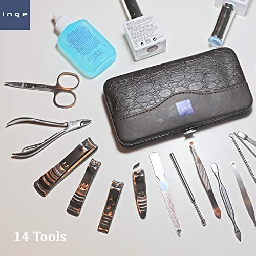 Inge 14 Piece Manicure Set for Men & Women | Stainless Steel Nail Clippers & Pedicure Kit | Professional Nail Care Grooming Set with Leather Travel Case — view 6
