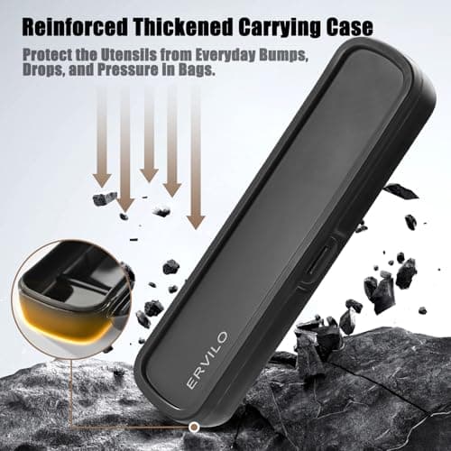 Travel Cutlery Set with Case, Stainless Steel Camping Utensils, Reinforced Case with Snap-Lock Closure, Include Fork Spoon Knife Chopsticks, Portable Lunch Box Silverware for Picnic Office, Black — view 5