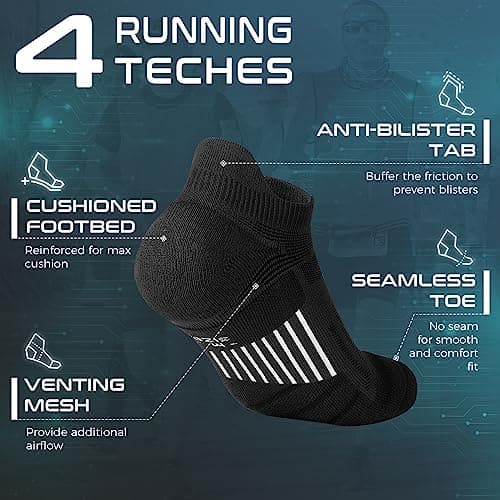 Rahhint Pro Coolmax Anti-Blister Cushioned Running Socks Ankle Compression for Women and Men, Lightweight Summer Marathon Walking Training (3 Pairs) — view 5