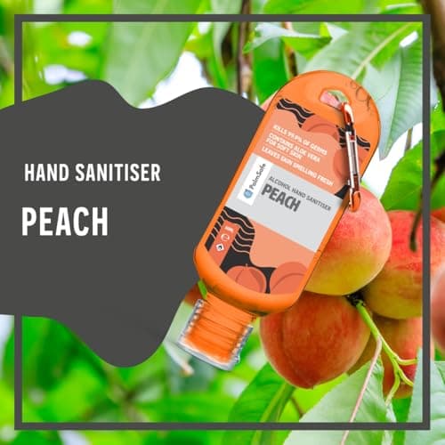 Palm Safe Peach 60ml Anti Bacterial Premium Hand Sanitiser Travel Size Refillable Clip Bottle Quick Drying Non Sticky Extra Moisturising Kills 99.9% of Viruses and Bacteria — view 3