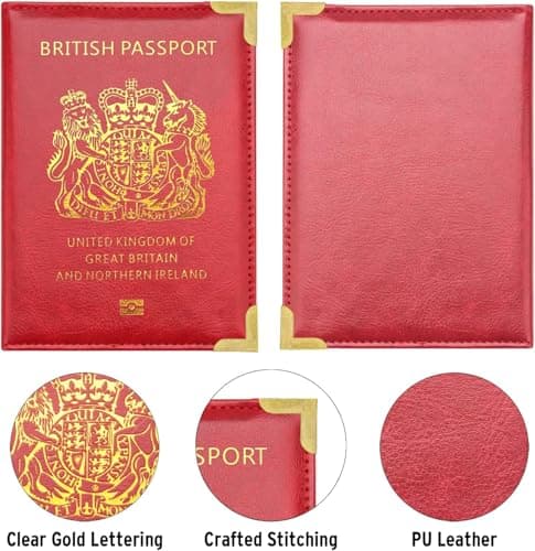 StoneMaxi UK British Passport Holder PU Leather Travel Wallet with Gold Embossed Design (Red) — view 3