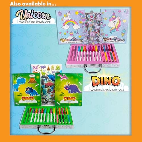 abeec Dino Colouring & Activity Case | Arts & Crafts for Kids | Colouring & Activity Book with Stickers, Markers, Pencils & Gel Pens | Dinosaur Travel Set & Creative Gift for Boys & Girls — view 5