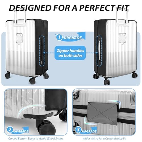 Linpr Clear PVC Suitcase Cover, Travel Luggage Protector, Black, 28 — view 3