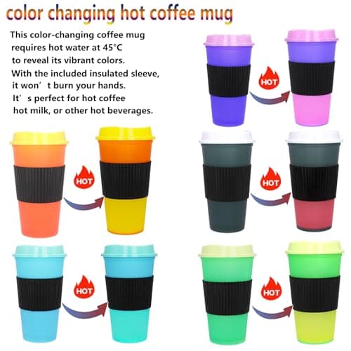 Yisituo 480ml Reusable Coffee Cups with Lids, Plastic Tumblers, 12 Pack Colour Changing Travel Mugs, for Home, Car, Beach, Camping, and Party (12, Colour) — view 3