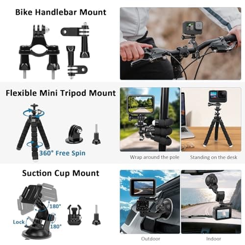ChromLives Action Camera Accessories Kit, 57 in 1 Action Camera Mount Set Compatible with Gopro Hero 13 12 11 10 9 8 7 6 5/Session 5/Hero 4/3+/3/2/1,DJI Osmo, Akaso, Insta360, Recording — view 3