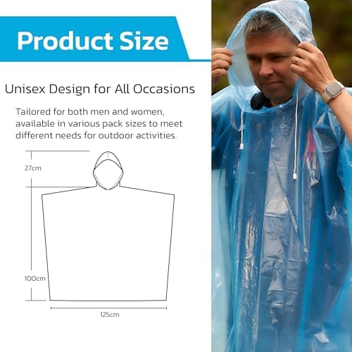 Start and Drive Ltd Poncho Rain Coat Waterproof Plastic Adult Size with Hoods men and women emergency disposable Pocket size Foldable Thin and Strong Hiking Keep Dry (1 pcs Pink + 1 pcs Blue) — view 2