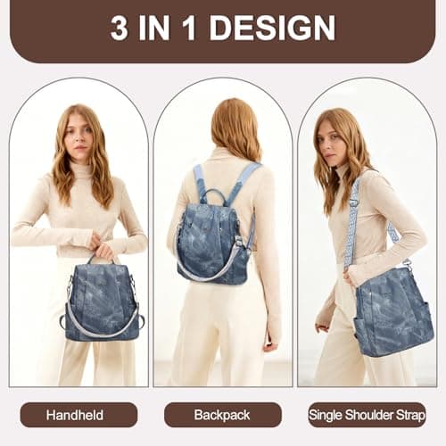 Eshow Womens Backpack Anti Theft Waterproof, Ladies Rucksack Vegan Leather Fashion, Daypack Convertible small makeup bag With RFID, Handbag Shoulder For Travel School Work Blue — view 2