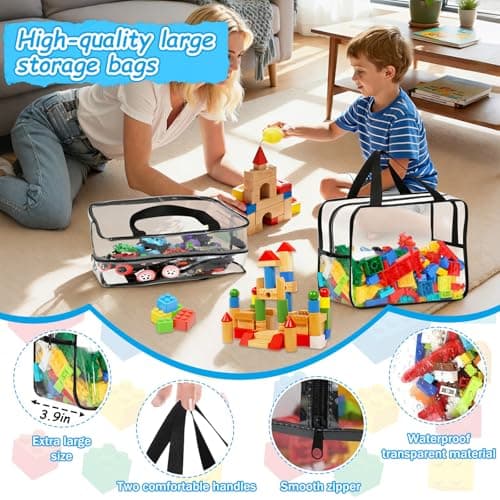 4-Piece Clear Toy Storage Bag Set, Black Frame Handles,Toy Storage Bags — view 3