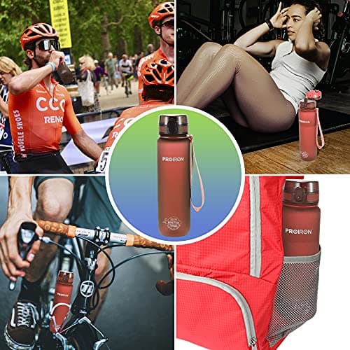 PROIRON Water Bottle 1L for Bike, Running, Cycling, Gym, Leak Proof Sports Water Bottles with Flip Top Lid, Filter & Protein Shaker Included, Red — view 6