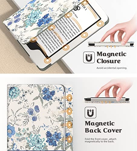 MoKo Case for 6" Kindle (11th Generation,2024/2022), Blue Flower on White — view 6