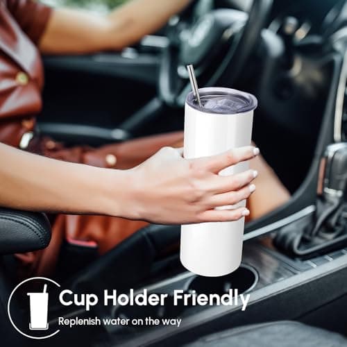 Volhoply 8 Pack Skinny Tumblers with Lid and Straw, 600ml (20oz) Stainless Steel Straight Tumbler Bulk, Vacuum Insulated Coffee Mug for Home, Office, Travel, DIY (Sublimation,8 Pack) — view 4