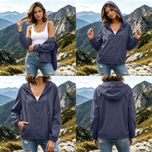 Lightweight Waterproof Jacket for Women Windproof Outdoor Hooded Coats Ladies Hiking Running Raincoats Breathable Jacket Quick Dry Sunscreen Windbreaker Travel Walking Cycling Athletic Sports — view 2