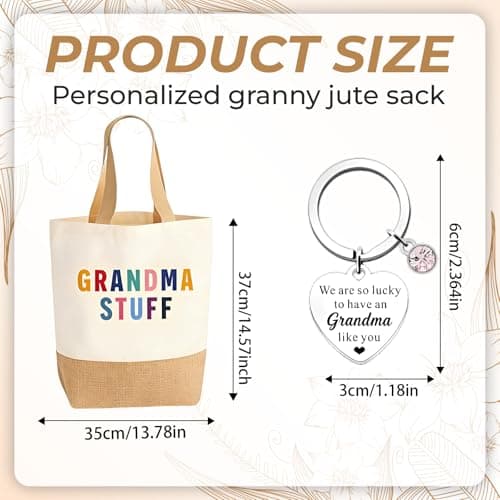 DAWKJOA Canvas Tote Shopping Bag With Keyring Set, Cute Grandma Birthday Gifts For Grandma, Mothers Day Present Idea Women, 35x37cm Shopper Handbag — view 4