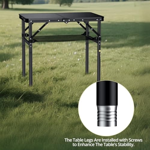 Anbte 2ft Folding Camping Table Max 74 cm, 3 Adjustable Heights Aluminum Small Folding Table with Storage Net & Portable Handle, Lightweight, for Travel Outdoor Beach Picnic Indoor, 60 x 40 cm, Black — view 5