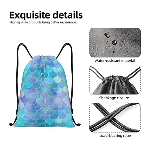 TOPUNY Starfish Coastal Wool printing Drawstring backpack bag, sports and fitness bag, Gold Mermaid Scale, M, Travel Backpacks — view 6