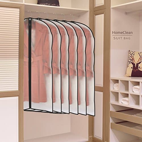 Moth Proof Garment Bags 60 x 120cm(24'' x 48'') Black Side Breathable Clear Garment Full Zipper Bags for The Winter Coats Jackets Clothes(Pack of 6) — view 6