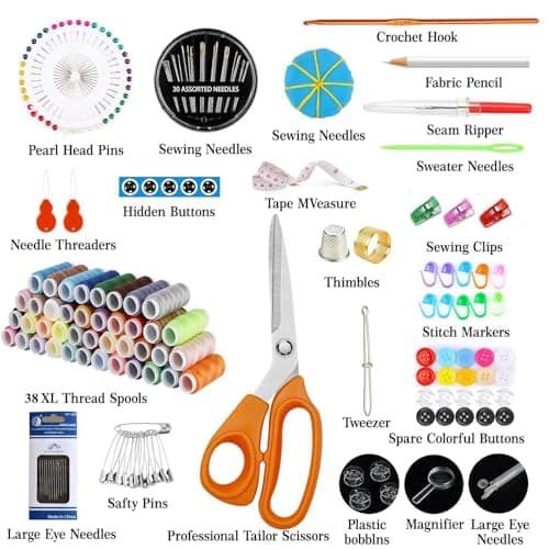 Sewing Kit ,205 Pcs Premium Large Sewing Supplies with PU Case,38 XL Thread Spools, 42 Needles,Scissors,Thimble,Suitable for Traveller,Adults,Kids,Beginner,Emergency,DIY and Home Button Repair Kit — view 2