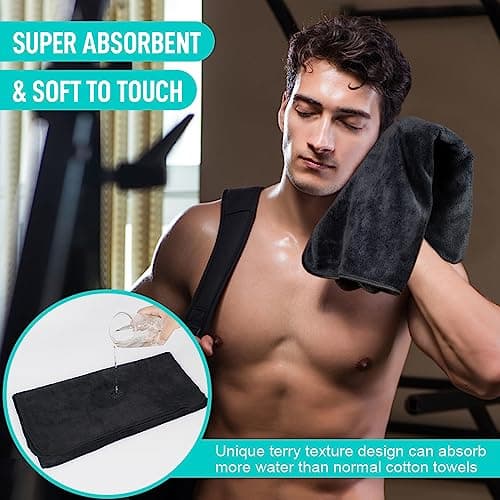 SINLAND Microfiber Gym Towels Camping Towel, Black, 6 Pack, 16x32 Inch — view 4