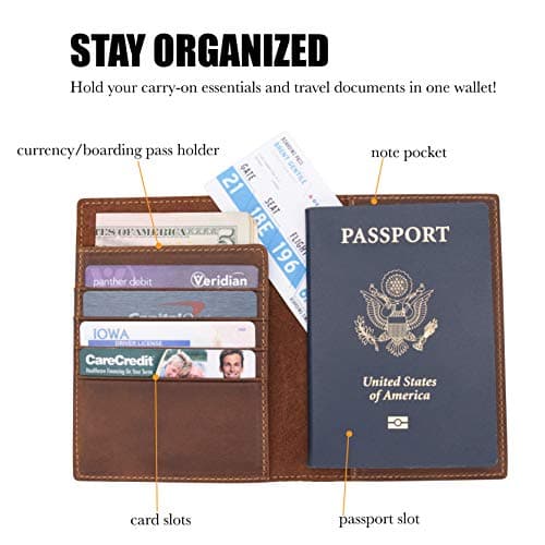 WANDERINGS Leather Travel Wallet with Passport Holder - 11x14 Cm - Genuine Leather Case with RFID Blocking for Men and Women - Folding Wallet for Passports — view 3