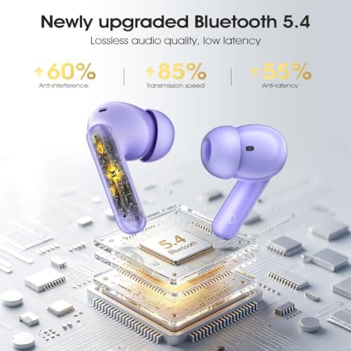 Wireless Earbuds, Bluetooth 5.4 Headphones with 4 Noise Cancelling Mic, 46H In-Ear Buds with 3D Bass Stereo Sound, Small Ears, LED Display, Calls Sports Workout, IPX7 Earphones for Android iOS. Purple — view 4