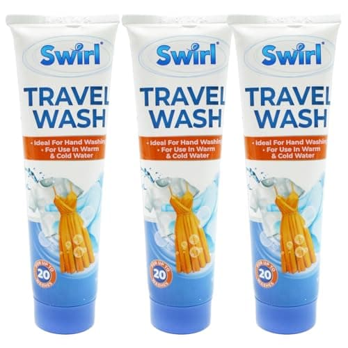Swirl Travel Wash, 3 Pack, 100 ml Each, Ideal for Hand Washing, For Use in Warm & Cold Water, Up to 20 Washes Per Pack