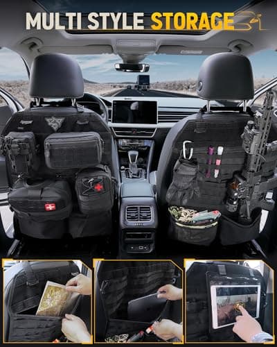 WYNEX Tactical Car Seat Back Organizer Set, Vehicle Accessories Molle Panel wtih Detachable 4 Molle Pouches - First Aid EDC Admin Storage Bag for Road Trips, Fits Most Cars, SUVs, Pickups, Trucks — view 6