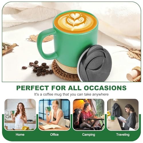 Ceramic Coffee Mug with Lid, 400ML Travel Mugs with Handle, Tea Cup(Cyan) — view 6