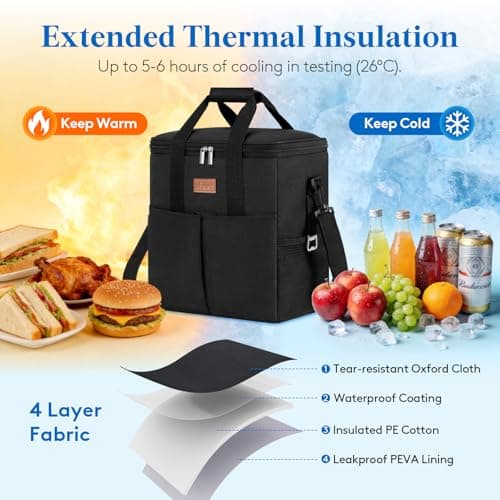 Lifewit Insulated Cool Bag with 30-Can Capacity, Black — view 3
