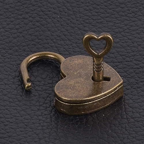 Lock Antique Brass Padlock with Key, 2024 New Vintage Heart Shape Anti-Theft Mini Padlock Bag, Travel Suitcase Luggage Box Case Key Keyed Padlocks Brown Luggage Lock — view 5