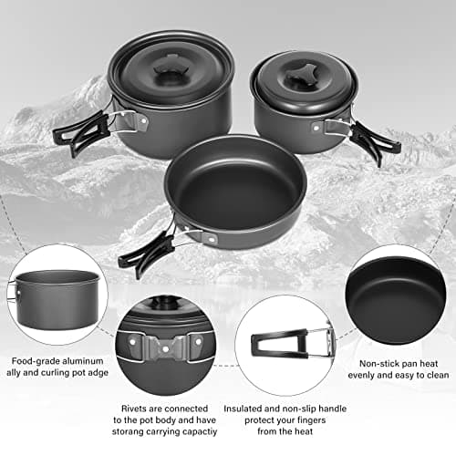 Lixada Camping Cookware Set,Outdoor Camping Cookware Kit Lightweight Pot Frying Pan Non-stick for 2 to 3 People Camping, Hiking, Picnic — view 5