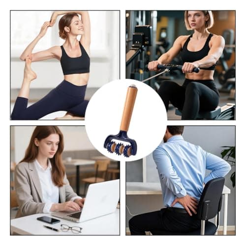 Wooden Massage Roller Handheld - 3-Wheel Ergonomic Back Neck Tool — view 4
