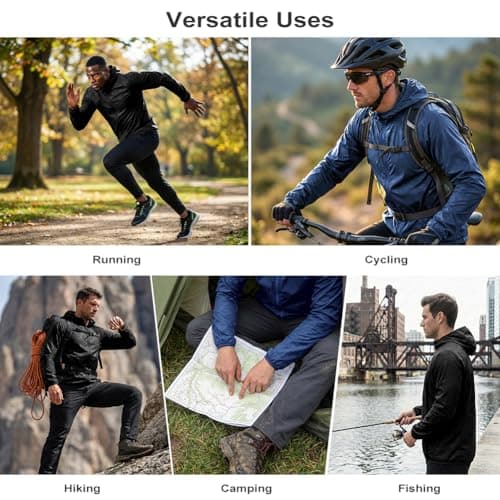 BSBUY Mens Waterproof Jackets Lightweight Rain Jacket Packable Hooded Rain Coats Fast Dry Raincoat Windproof Shell Jacket with Storage Bag and Pocket Solid Color Pullover Top for Travel Hiking Camping — view 2